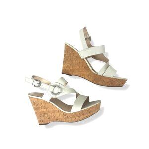 Franco Sarto White Cork Wedge Open Toe Sandals Heels Size 8 Surprise 2 Platform